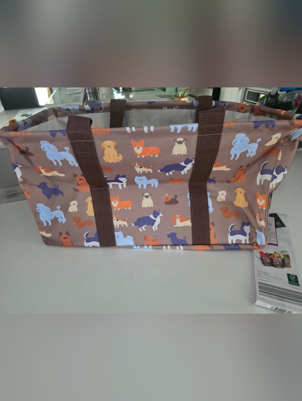 Dog Tote Bag - Brown Dog Print Storage, Shopping